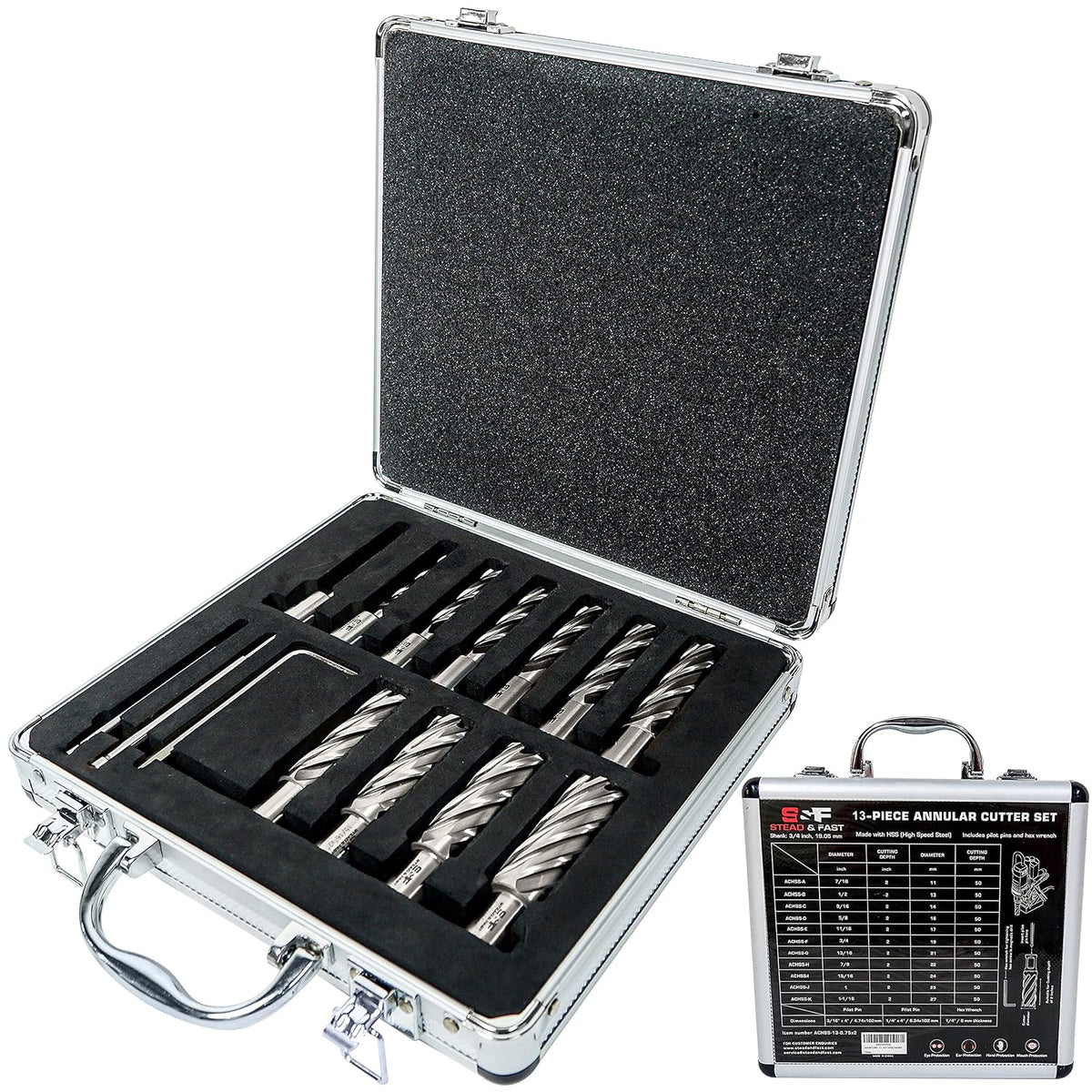 S&F STEAD & FAST Annular Cutter Set 13 Pc, Diameter 7/16 to 1-1/16", DOC 2"