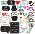 Wedding Photo Booth Props with 8 x 10-Inch Sign, 45 Adhesive Pads, 35 Wooden Sticks - Signs for Wedding Backdrop and