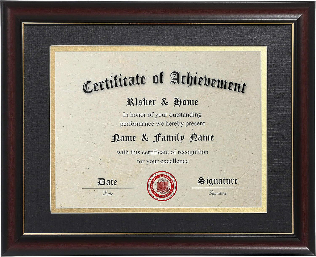 8.5x11 Diploma Frames with Mat Cherry Matte Black with Gold Rim | 8.5x11 Inch With Mat or 11x14 Inch Without Mat