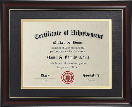 8.5x11 Diploma Frames with Mat Cherry Matte Black with Gold Rim | 8.5x11 Inch With Mat or 11x14 Inch Without Mat