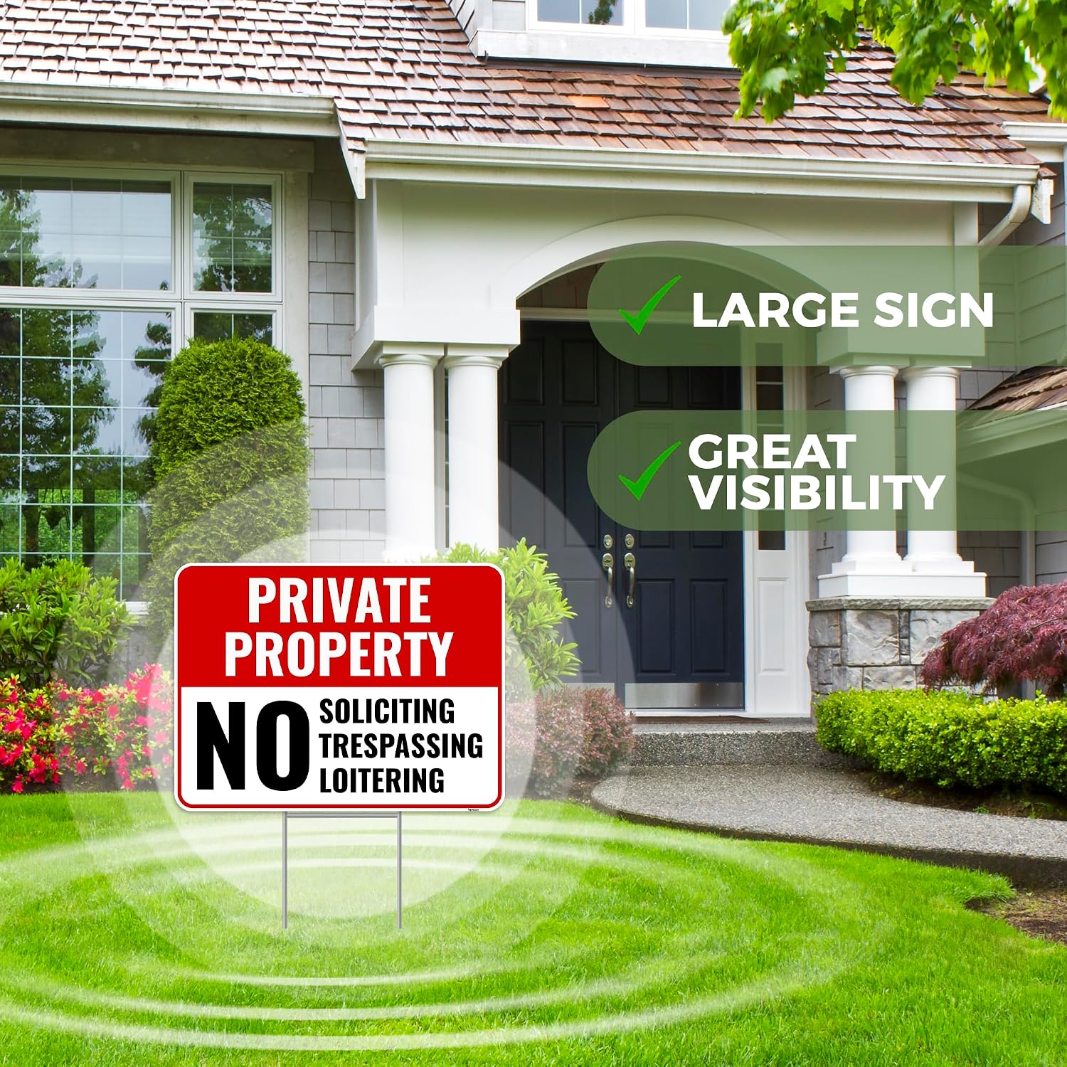 2PC Private Property No Soliciting Trespassing Loitering Signs with Metal Stakes, 12"x9" - Corrugated Plastic - No