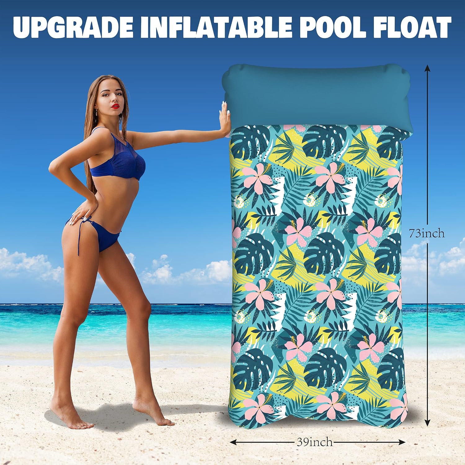 Oversized Pool Float Lounge Fabric-Covered 73" x 39", Inflatable Tanning Pool floaties for Adults, Pool Raft Lounger