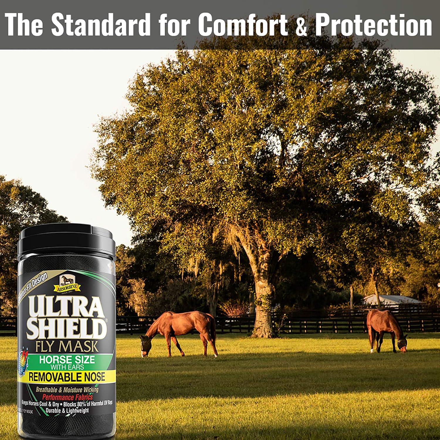 UltraShield Fly Mask, Horse Size with Ears & Removable Nose