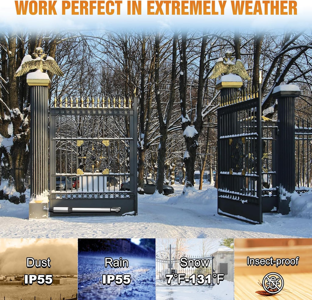 C01 Solar Gate Opener with Batteries & Solar Panel for Single Swing Gates Up to 440lb 12FT Automatic Gate Openers