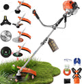 52cc Gas Weed Eater, 4-in-1 Brush Cutter, Orange Silver | Aluminum Alloy Straight Shaft, 7,500 RPM, 18 in Cutting