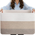75L Large Woven Storage Basket, Cotton Rope Laundry Hamper with Handles, 22”x17”x12” Rectangle Blanket Basket for