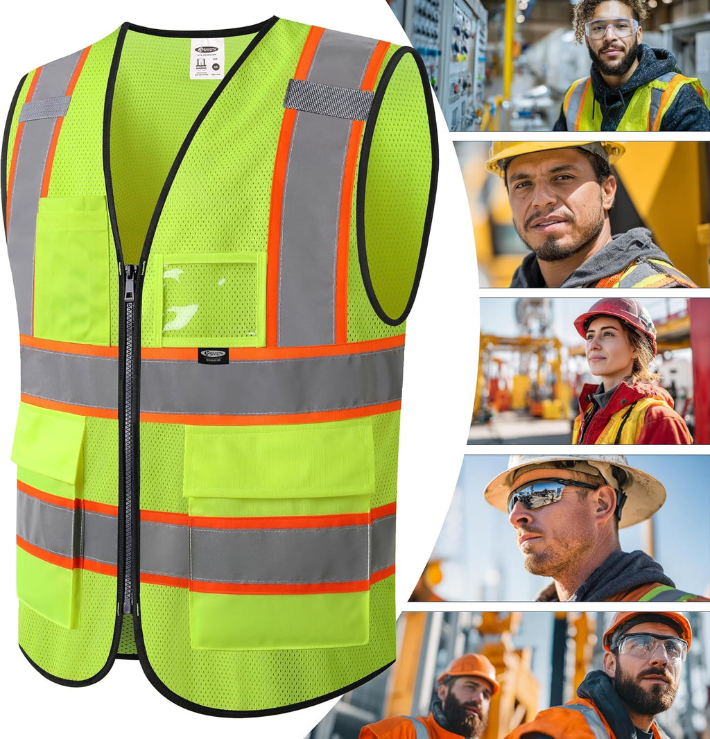 Safety Vest for men women Hi Vis Vest with Pockets and Zipper High Visibility Reflective Vests BX320