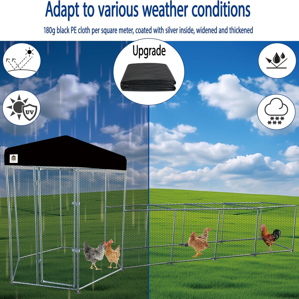 Hexagonal Metal Chicken coop with Cover for Yard, 19x6x7.5ft Large Chicken Run for 10 Chickens, Walk-in and