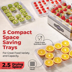 Food Dehydrator Machine | 5 Stackable Stainless Steel Trays, 48H Digital Adjustable Timer & Temperature Control Upto