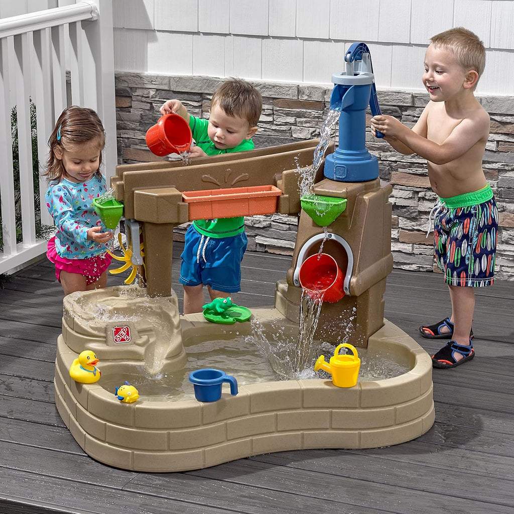 Step 2 Pump & Splash Discovery Pond Water Table, Kids Water Sensory Activity Pool, Summer Outdoor Toys, 10 Piece Toy