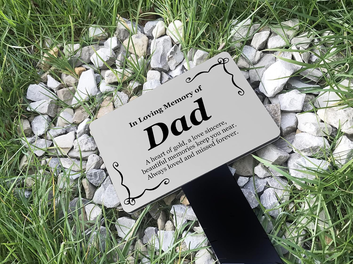Dad Memorial Plaque, Grave Marker for Cemetery, Outdoor Garden Stake - Silver & Black, decorative plaque, engraved