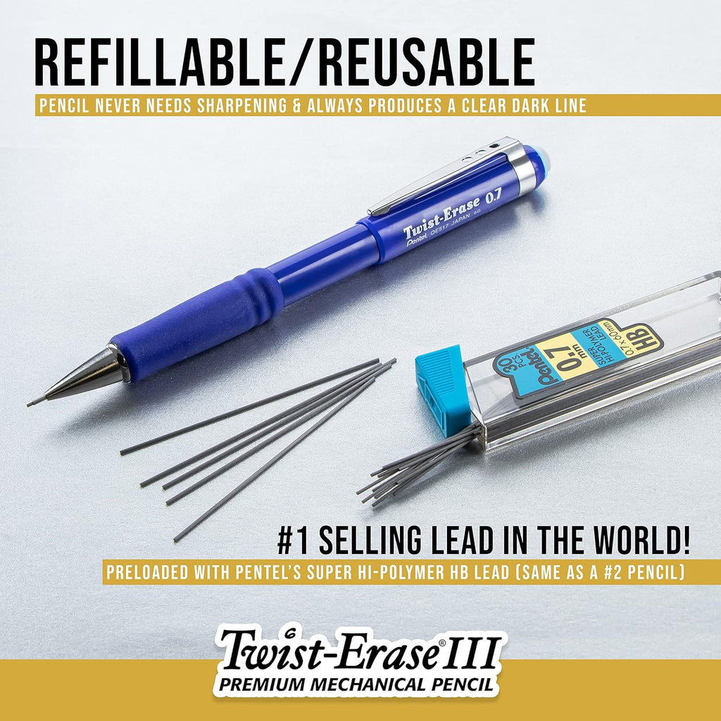 Twist-Erase III Mechanical Pencil, (0.7mm), Medium Line, Assorted Fashion Color Barrels, Pack of 4 (QE517FBP4M)