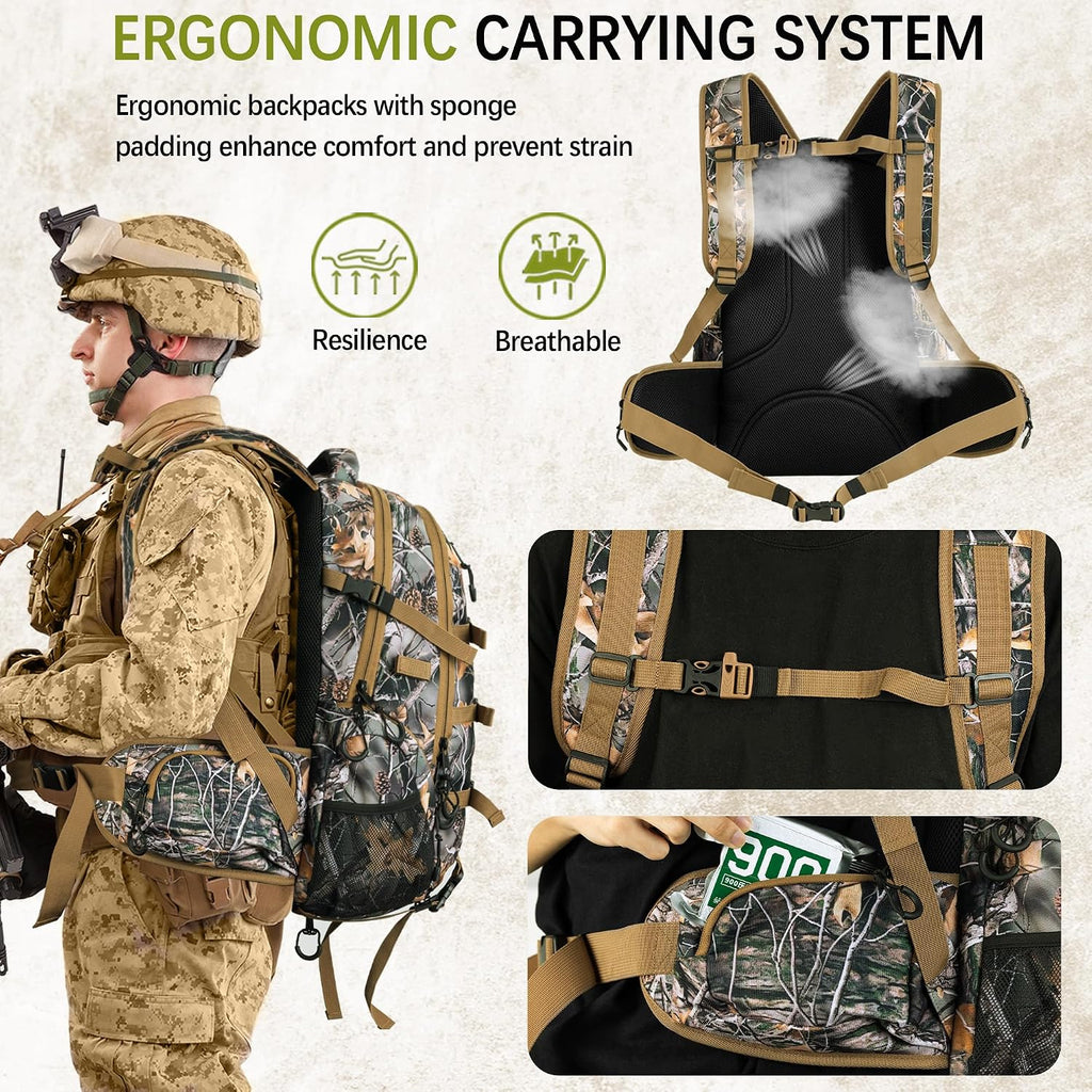 Hunting Backpack,30L Camo Daypack for Deer Bowhunting | Waterproof,600D Fabric,Hunting Gear,Rain Cover,Large