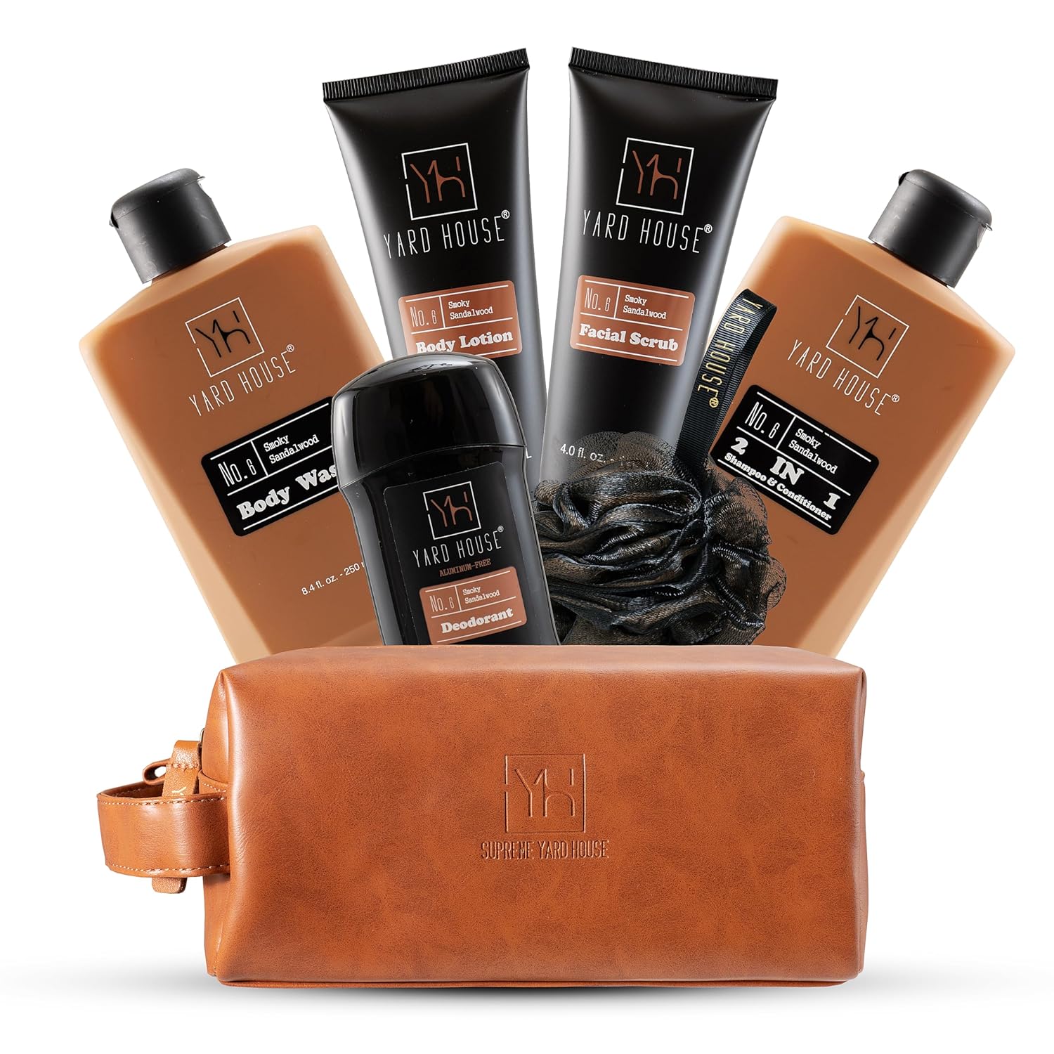 Luxury Mens Bath and Body Gift Set Basket For Him - Smoky Sandalwood - All Natural Skin Care Kit For Men w. Full Size