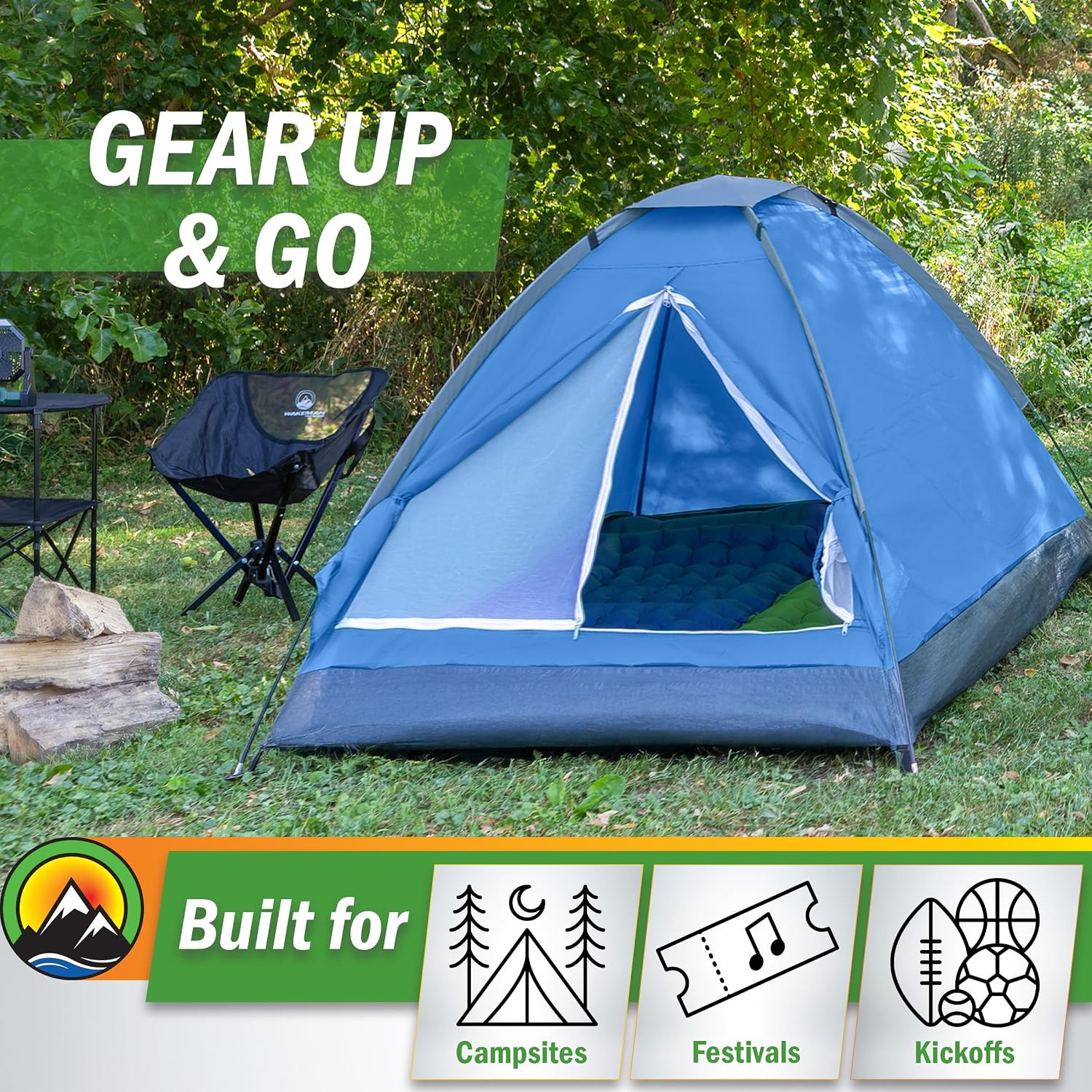 2 Person Camping Tent with Rain Fly and Carrying Bag – Lightweight Outdoor Pop Up Tents for Camping Essentials, Music