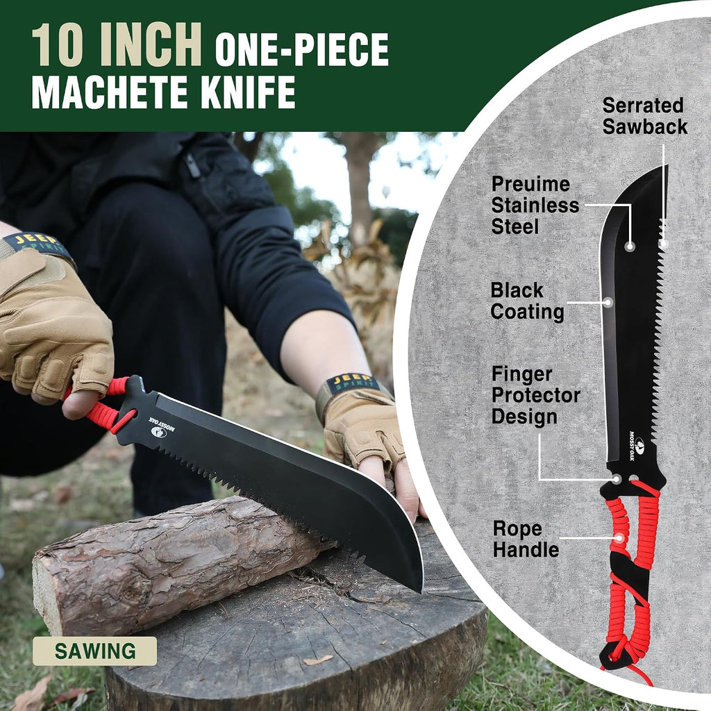 Hatchet and Machete Knife Set with Sheath | One-Piece Axe & Hunting Knives, Paracord Handle, Zoomable Flashlight &
