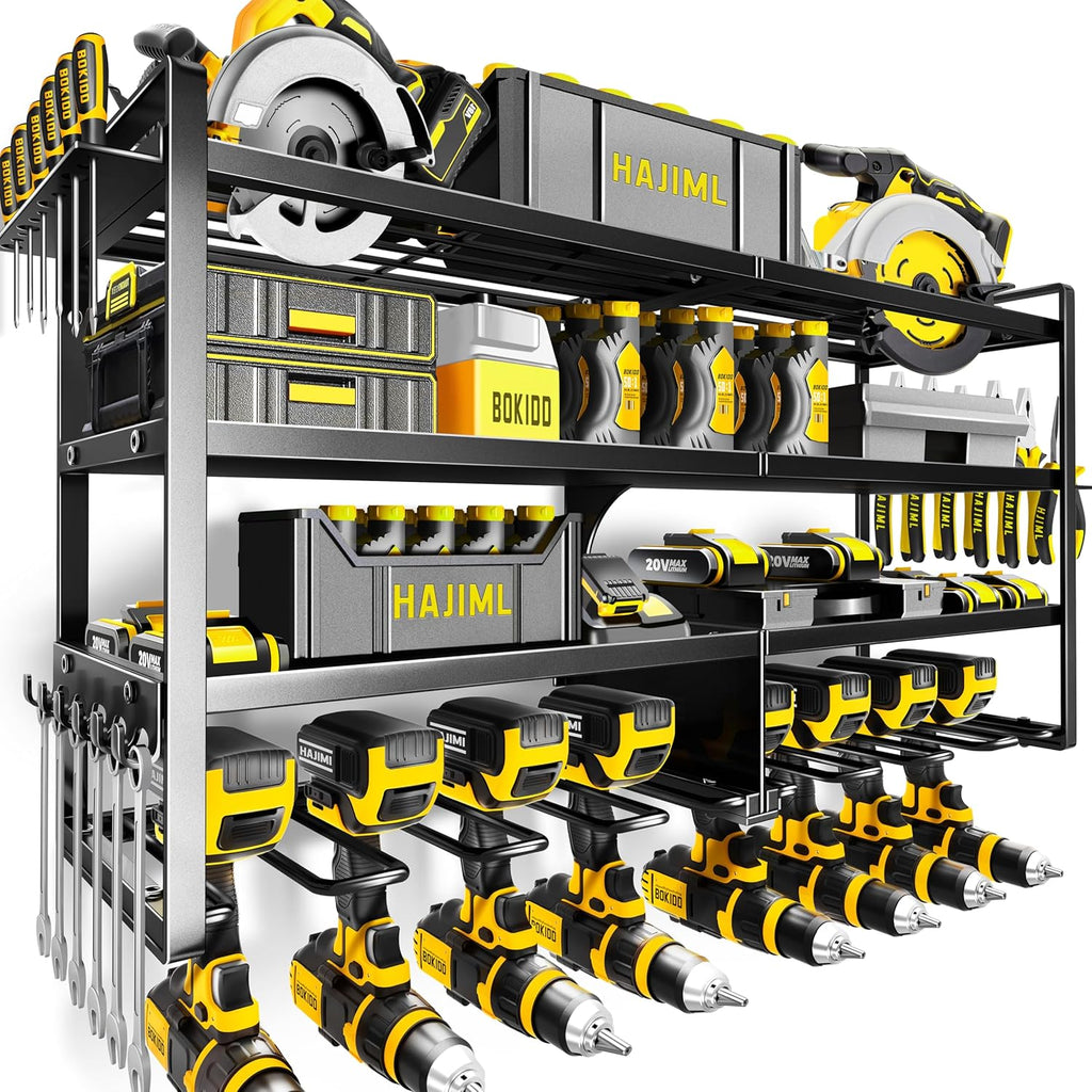 Power Tool Organizer Wall Mount,4 Layers Heavy Duty Storage Rack with 8 Drill Holder, Easy Installation, Tool