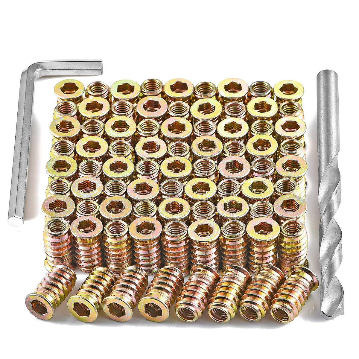 80Pcs 1/4"-20x20mm Hex Nut Inserts Wood Threaded Fastener for Furniture