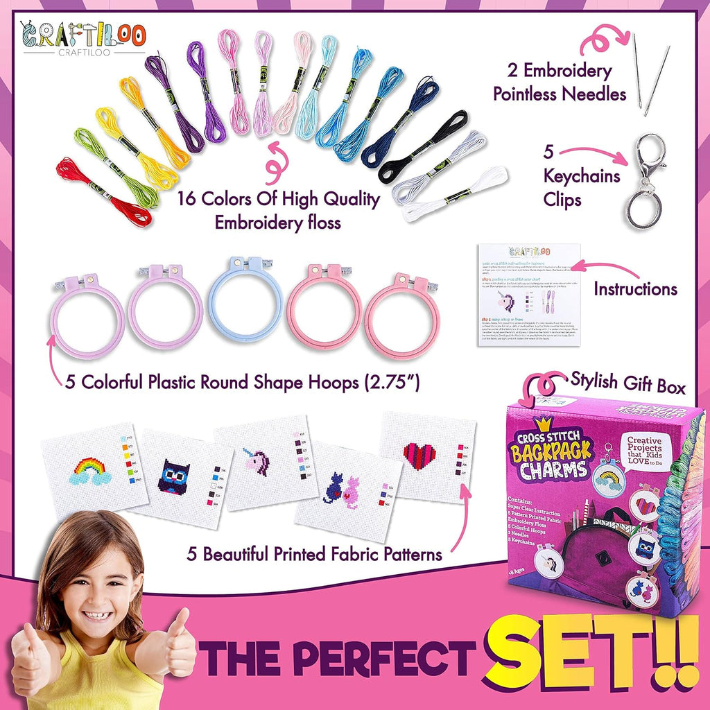 Cross Stitch Kit for Kids - 5 Easy Stamped Embroidery Kits for Beginners