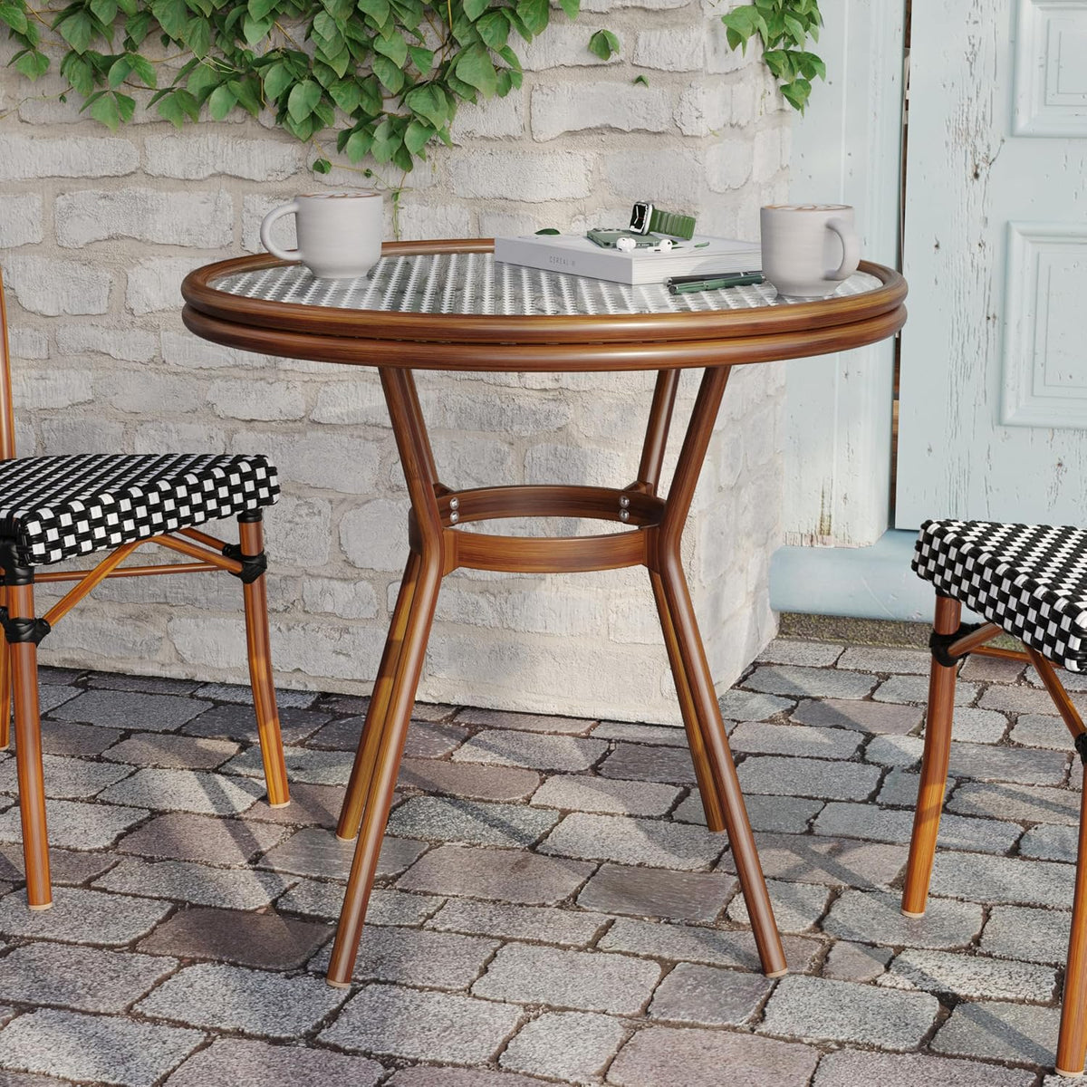 Commercial Aluminum Indoor/Outdoor Table, Black/White