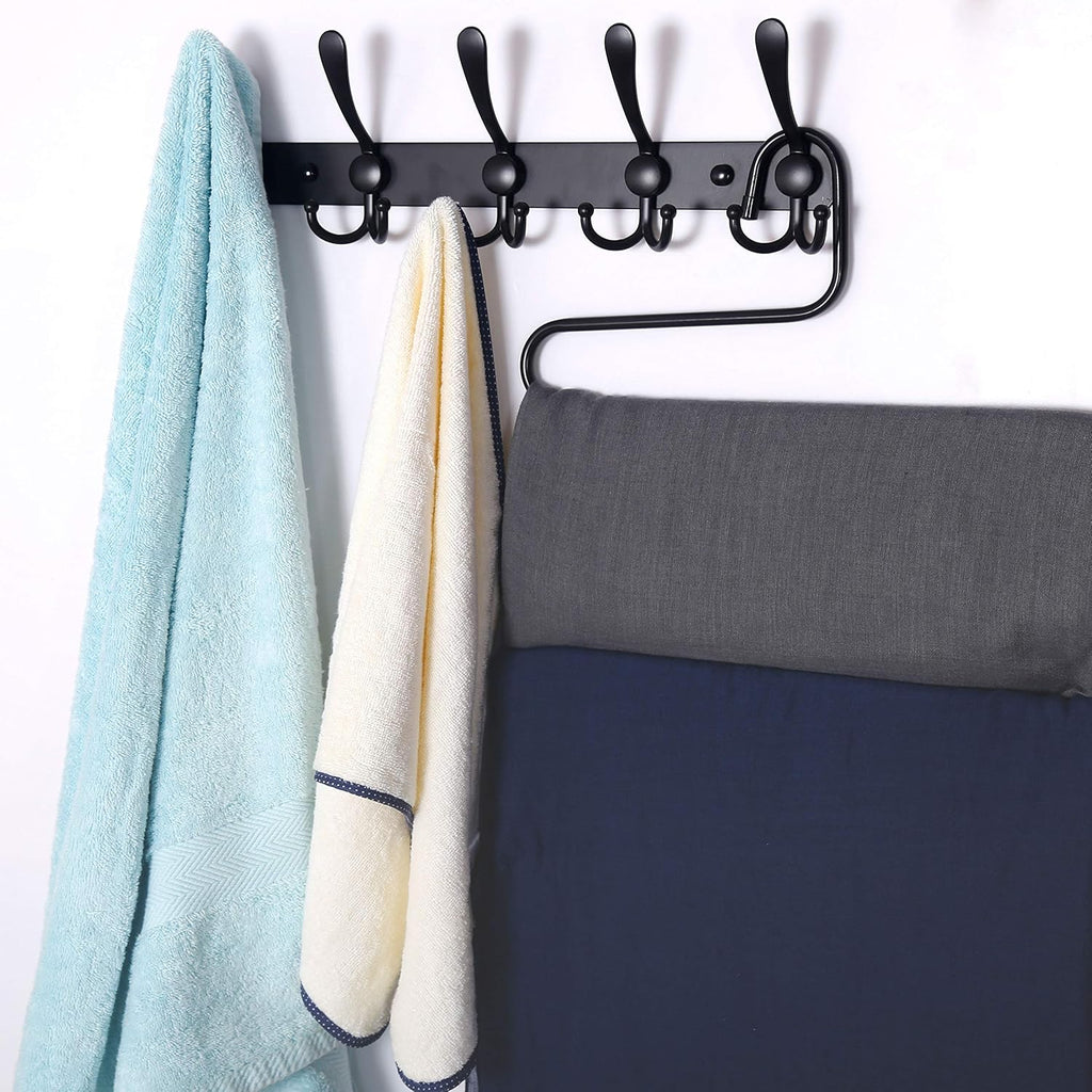 Coat Rack Wall Mounted - 5 Tri Hooks, Heavy Duty, Stainless Steel, Metal Coat Hook Rail for Coat Hat Towel Purse