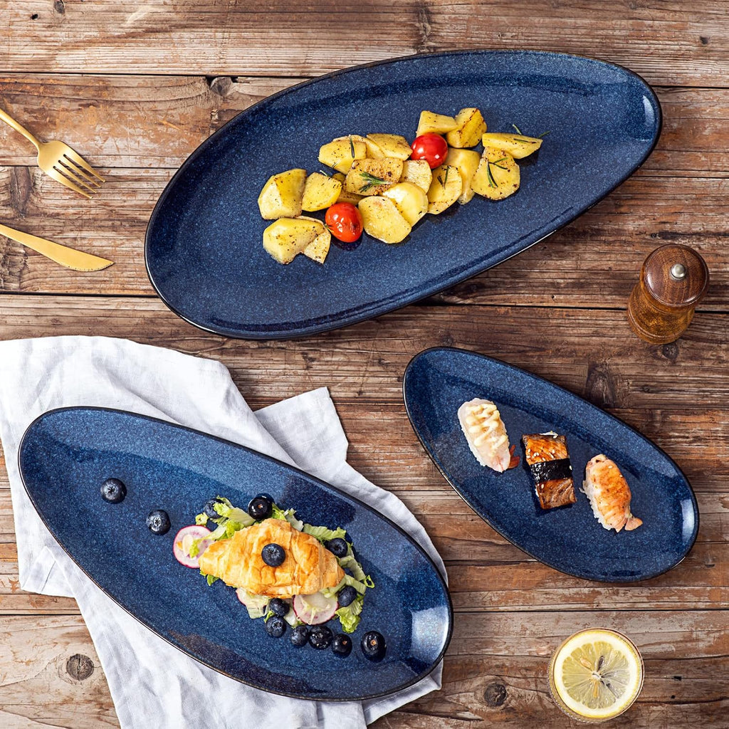 Large Oval Serving Platters, 16"/14"/10" Porcelain Serving Platters for Party, BBQ,Stackable Serving Trays Serving