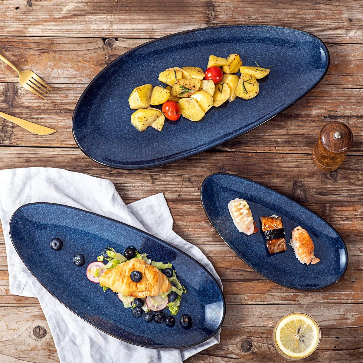 Large Oval Serving Platters, 16"/14"/10" Porcelain Serving Platters for Party, BBQ,Stackable Serving Trays Serving