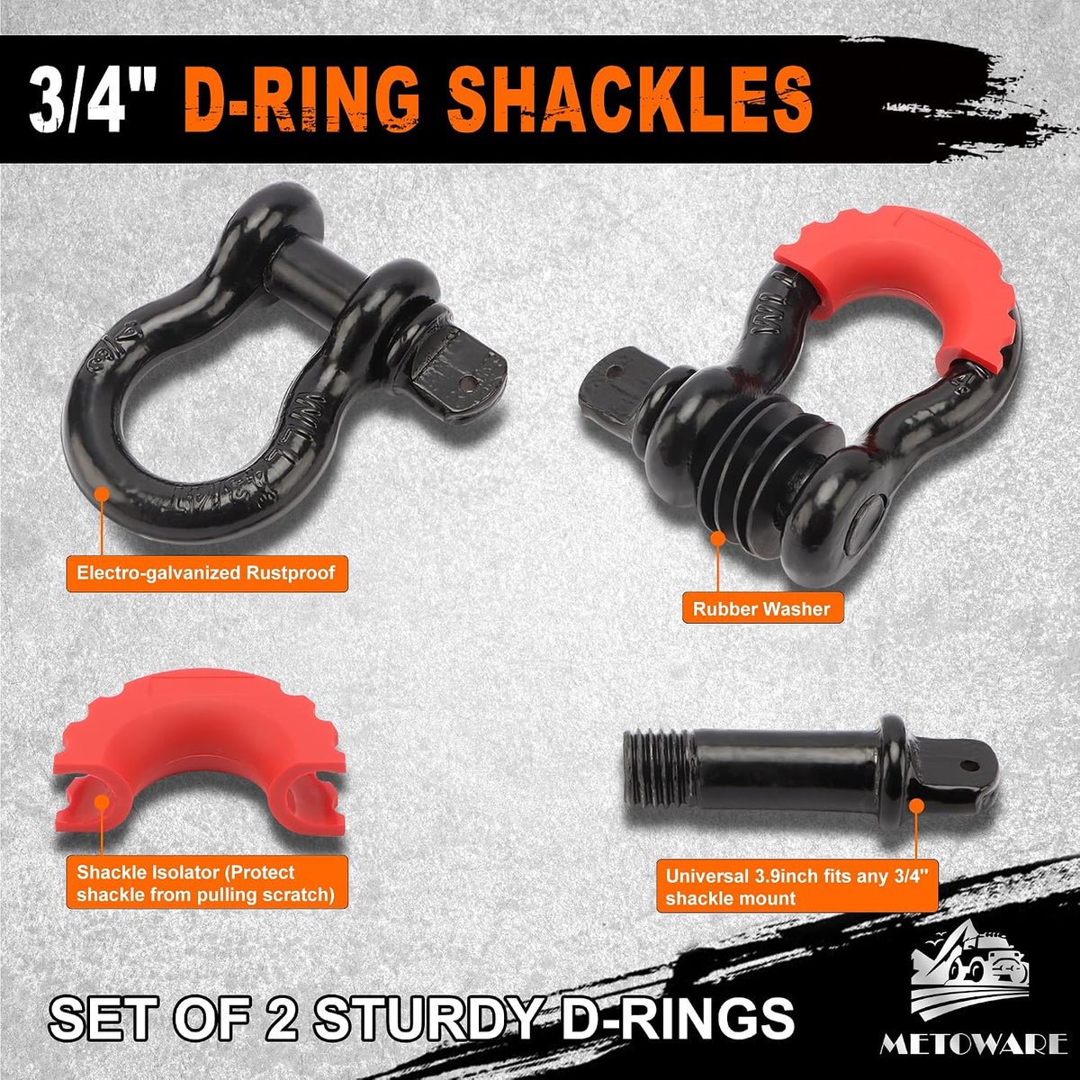 Heavy Duty Tow Strap Recovery Kit with D Ring Shackle, 3" x 20ft