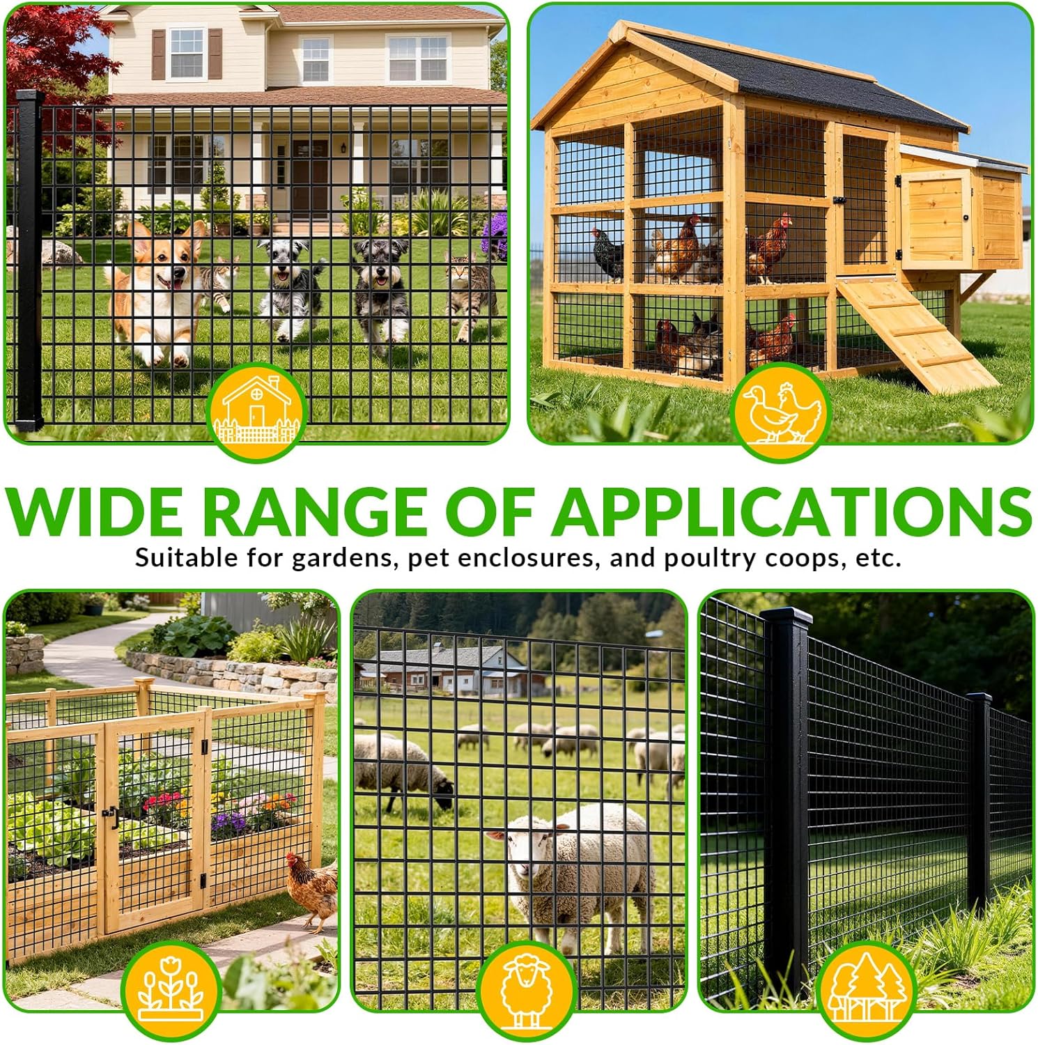 Welded Wire Fencing 1 ‘’x 1‘’ 5ft x 100 ft，Vinyl Coated Welded Wire Mesh Roll,16GA Black PVC Coated Welded Wire
