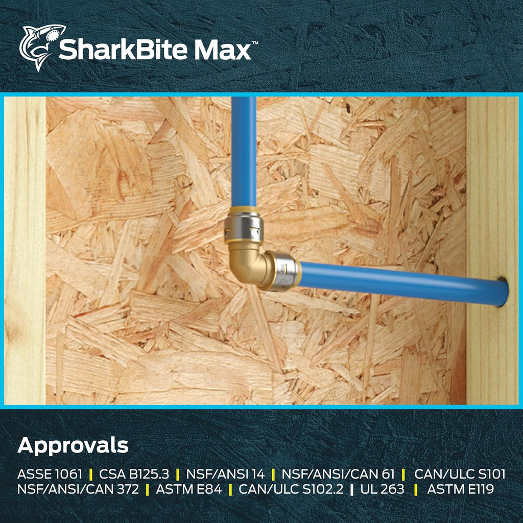 SharkBite Max 1 x 1 in PTC 90-Degree Elbow, Push-to-Connect Brass Plumbing Fitting, UR260A