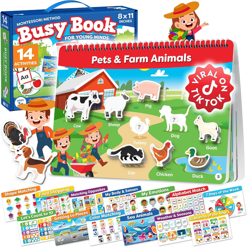 Montessori Busy Book for Toddlers 3-5 - Preassembled Preschool Workbook, Toddler Busy Book - Montessori Toys for 3