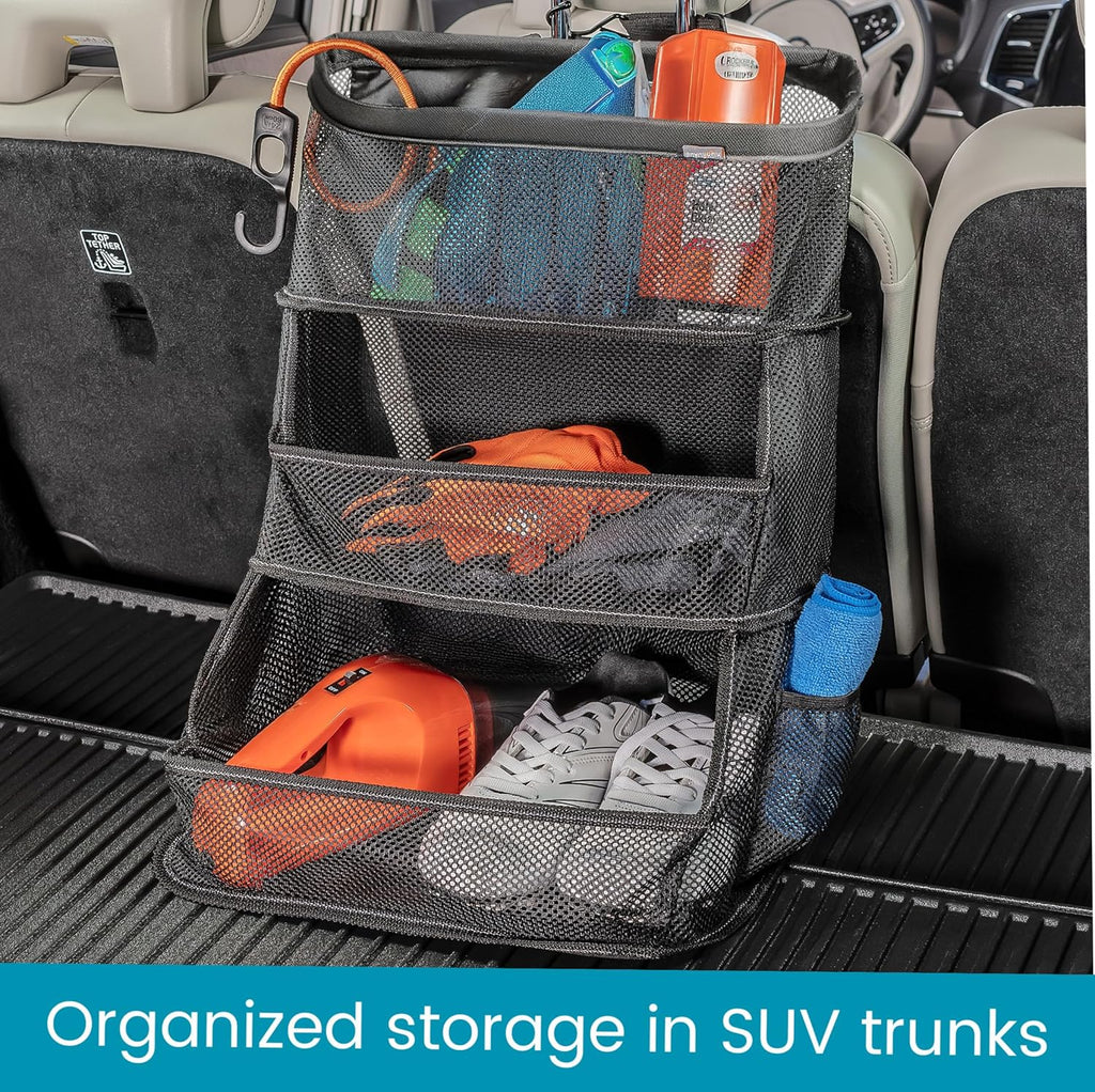 Multipurpose Car Storage Organizer with Mesh Bins - SUV Trunk Organizer, Passenger Seat Organizer or Back Seat