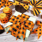 3 Rolls 2.5 Inch x 15 Yards Fall Halloween Orange and Black Wired Ribbon