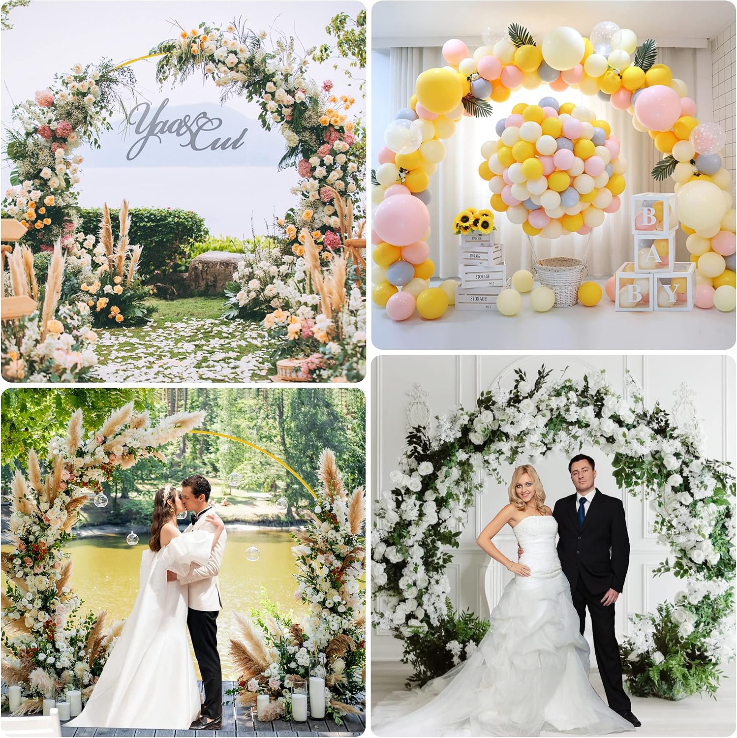 Wedding Arch 7.2FT Round Backdrop Stand Gold Circle Balloon Arch