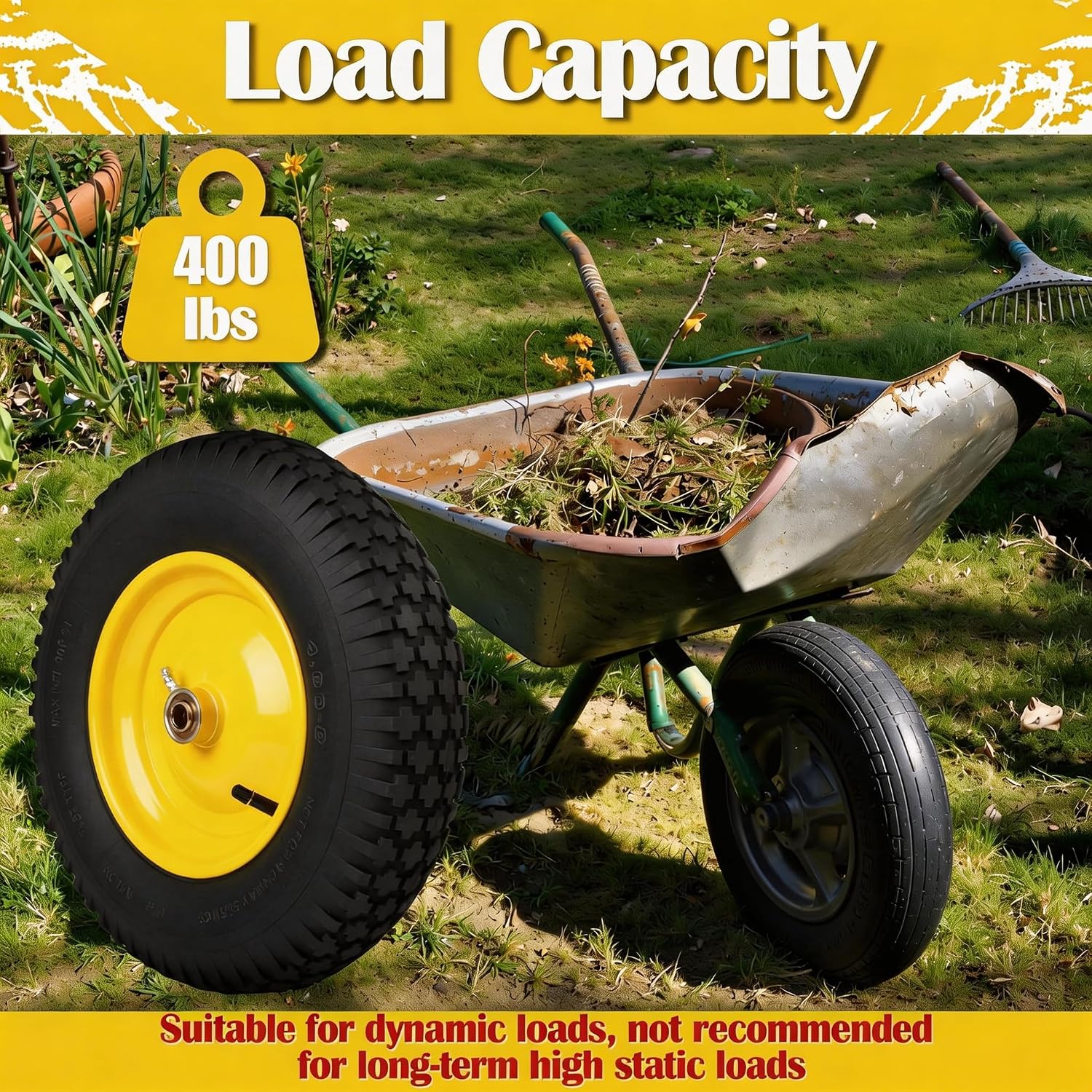 4.80/4.00-8 Pneumatic Tires, 16" Wheelbarrow Tire and Wheel 400LB Capacity, with 5/8" & 3/4" Bushing Kit