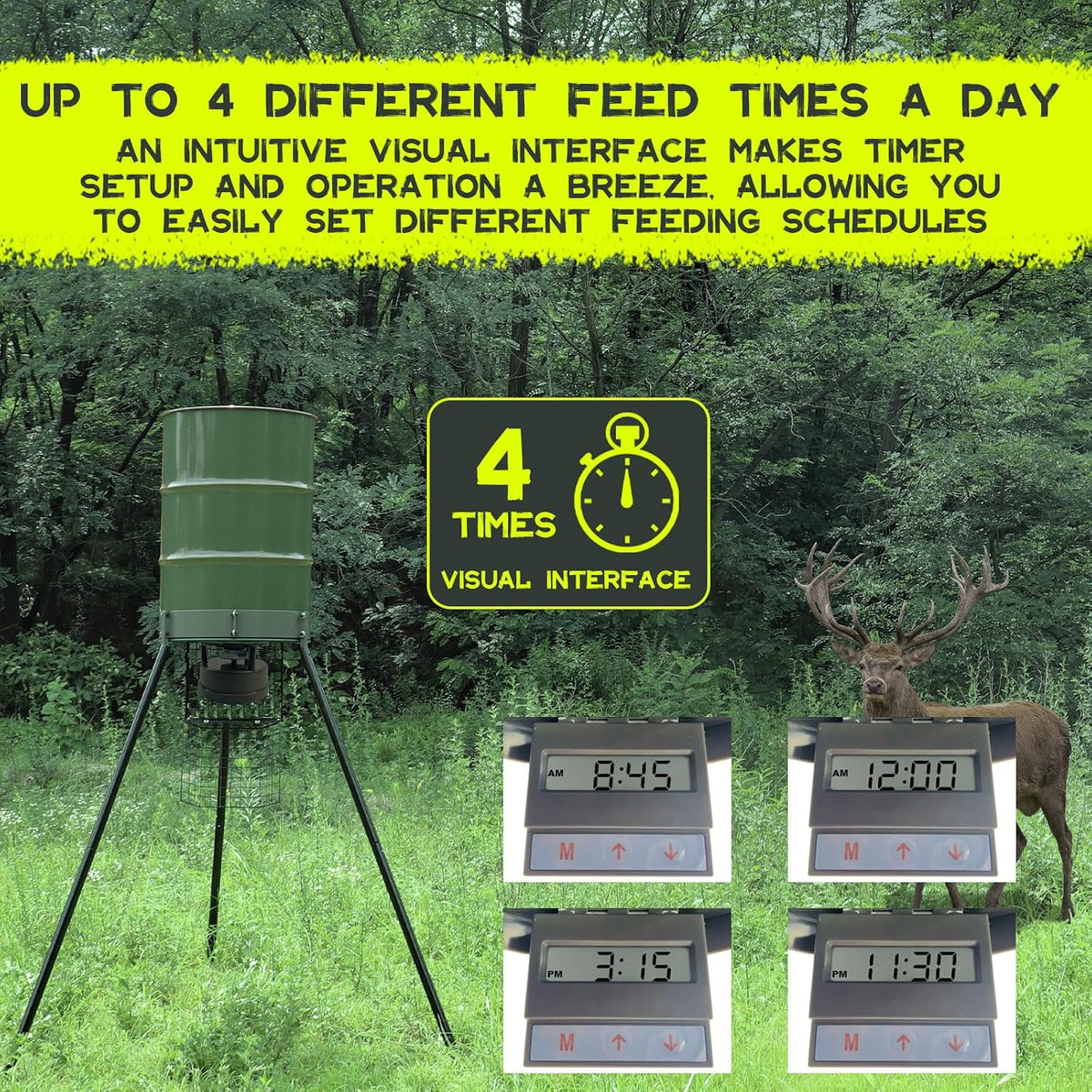 Deer Feeder Kit with Digital Timer and Metal Spinner for Hunting