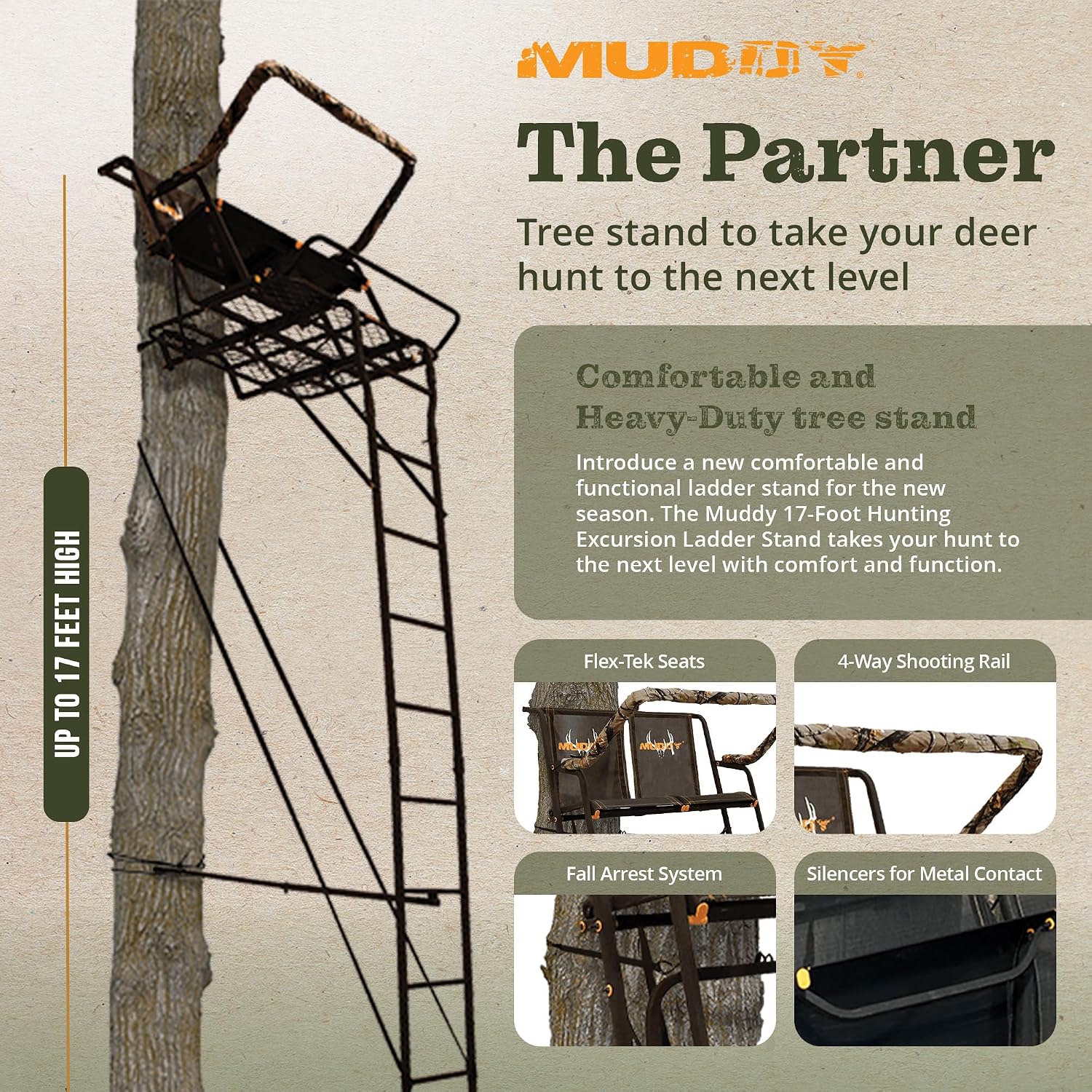 2-Person Ladder Tree Stand for Deer Hunting,17' Tall, Black | The Partner - Adjustable Climbing Treestand with