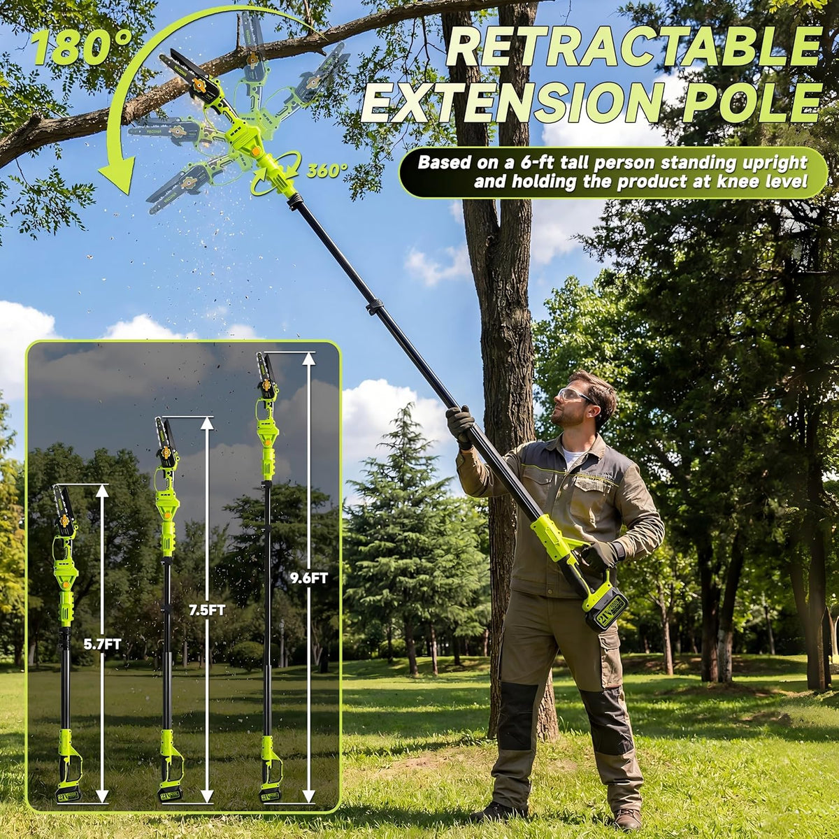 2-In-1 Cordless Pole Saw & Mini Chainsaw, 8" Pole Saws For Tree Trimming | 1000W Brushless Handheld Chain Saw,16FT