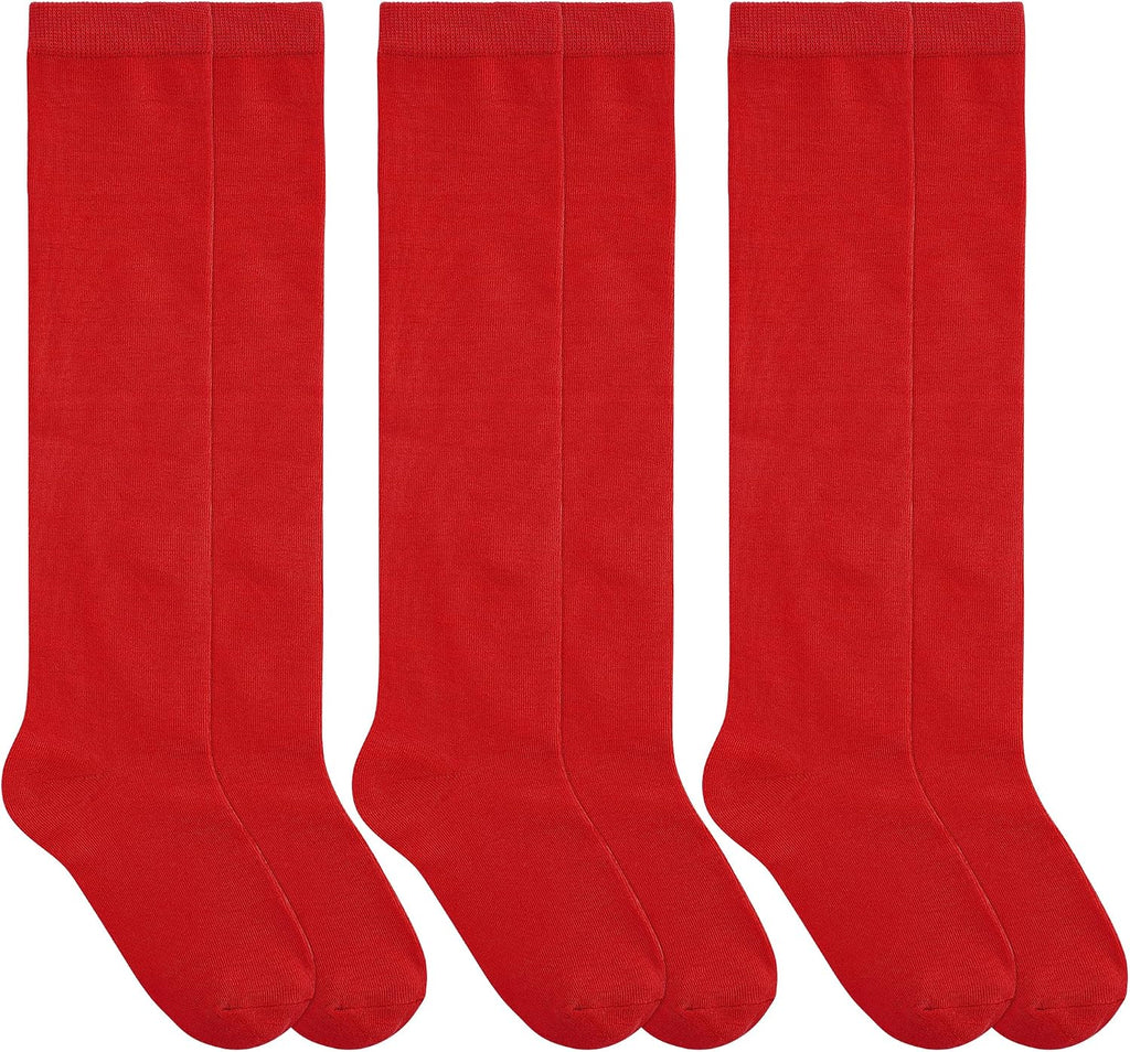 3 Pairs Girls Knee High Socks Soft Cotton School Uniform Dress Socks | Long Over The Knee Socks, Ribbed Elastic Cuff
