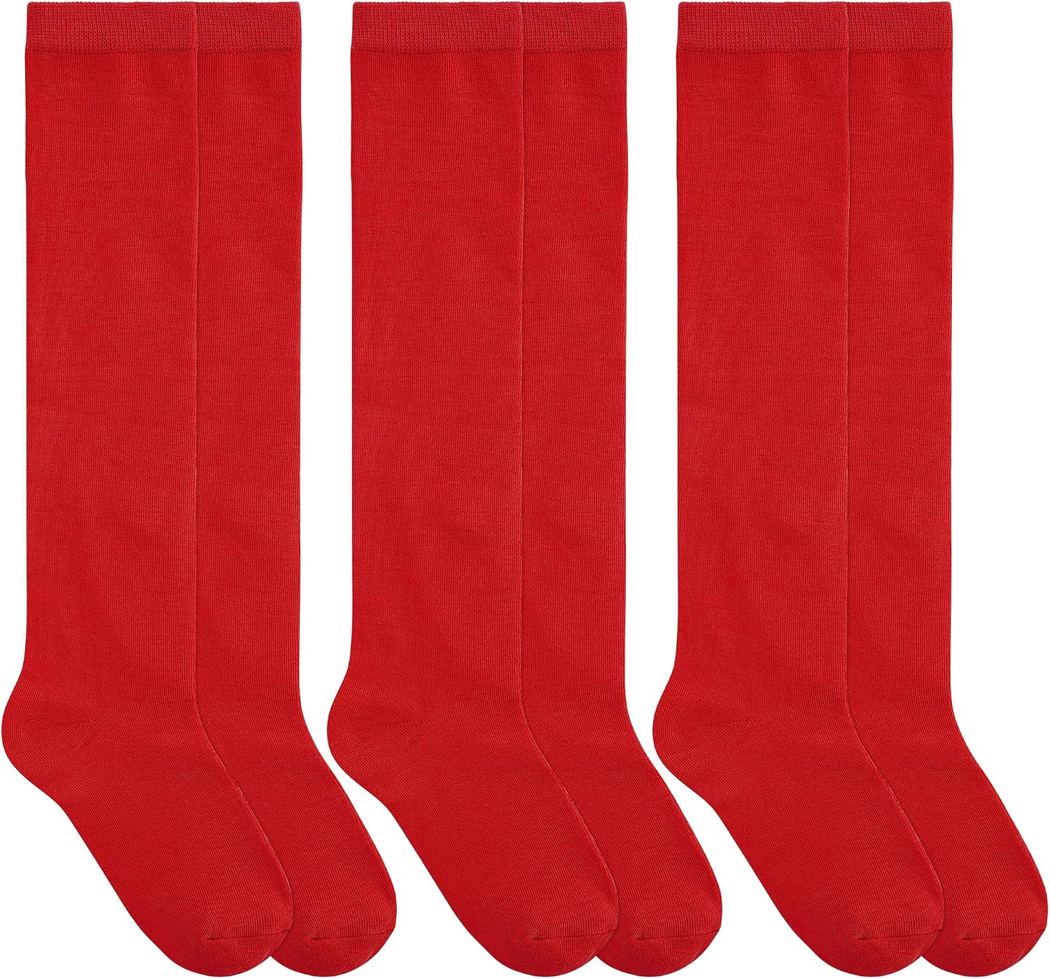3 Pairs Girls Knee High Socks Soft Cotton School Uniform Dress Socks | Long Over The Knee Socks, Ribbed Elastic Cuff
