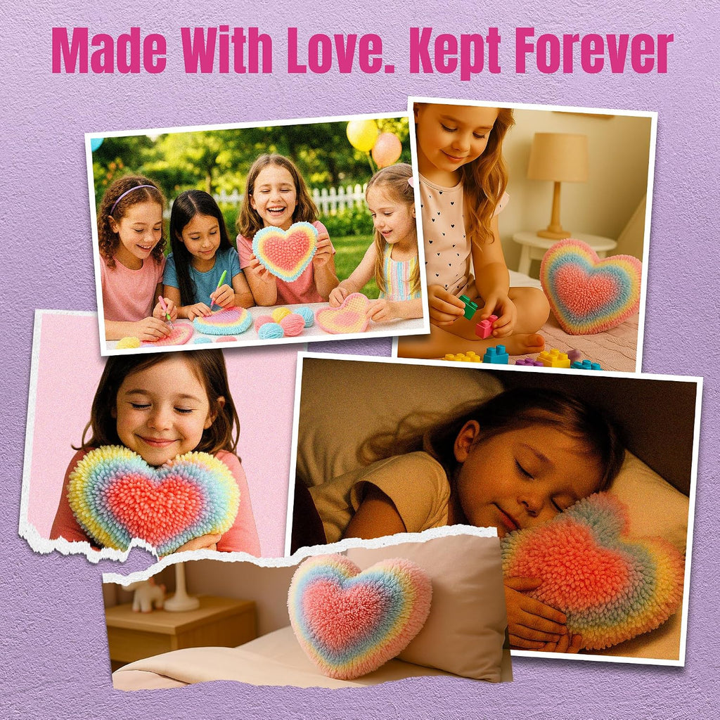 Latch Hook Kit for Kids - Rainbow Heart Rug Pillow Craft, Ages 6+