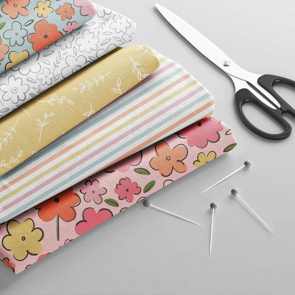 10-Pcs Fat Quarters Fabric Bundles of 100% Soft Cotton, 18" x 22" - Sweet Blooms Floral Fabric Squares for Patchwork