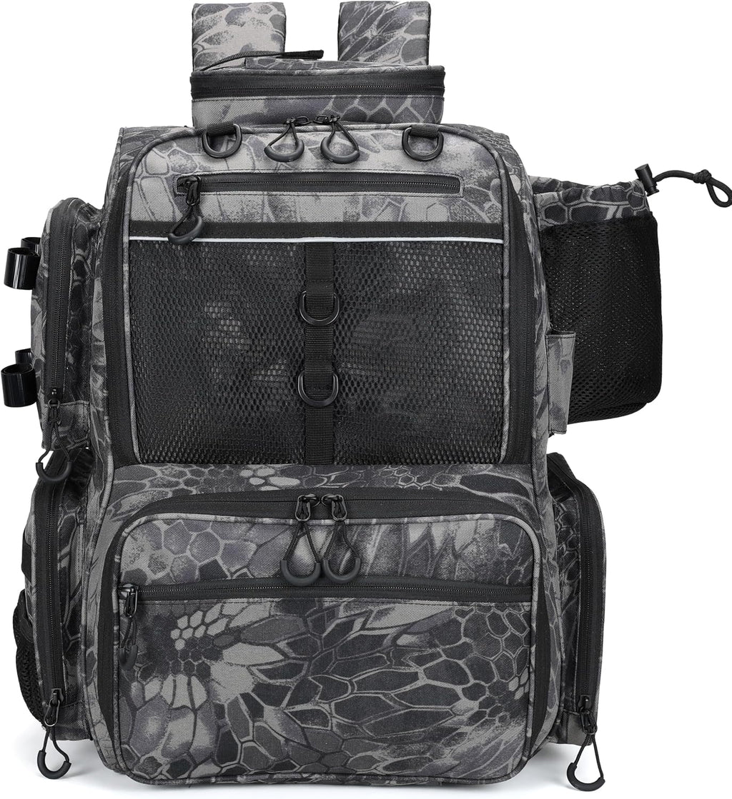 Fishing Tackle Backpack with Rod Holders, Bottle Holder, Storage Bag Store Fishing Gear