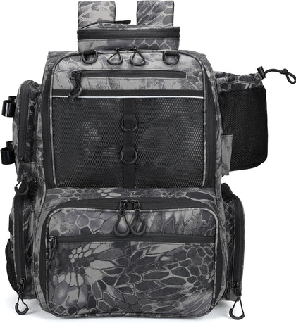 Fishing Tackle Backpack with Rod Holders, Bottle Holder, Storage Bag Store Fishing Gear