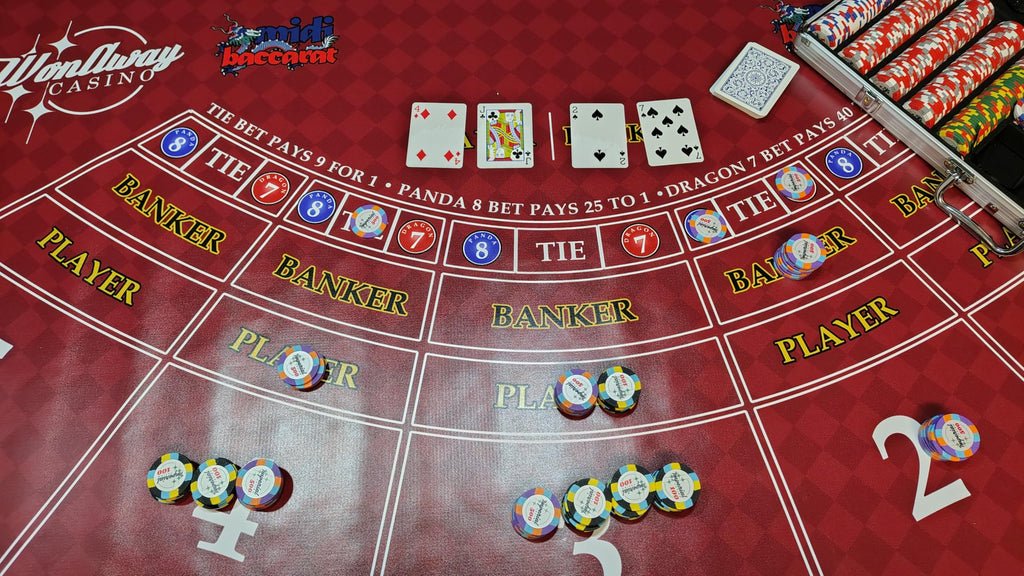 WonAway Casino Mini Baccarat Layout Mat, Professional Vinyl Gaming Table Mat, Red, 5 Player Positions