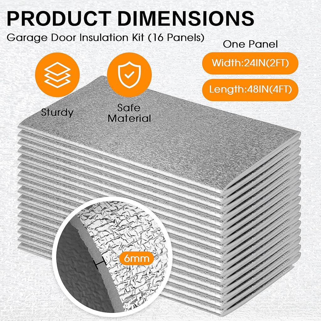 Garage Door Insulation Kit R8 16 Panels for 16x7/16x8ft Double Door
