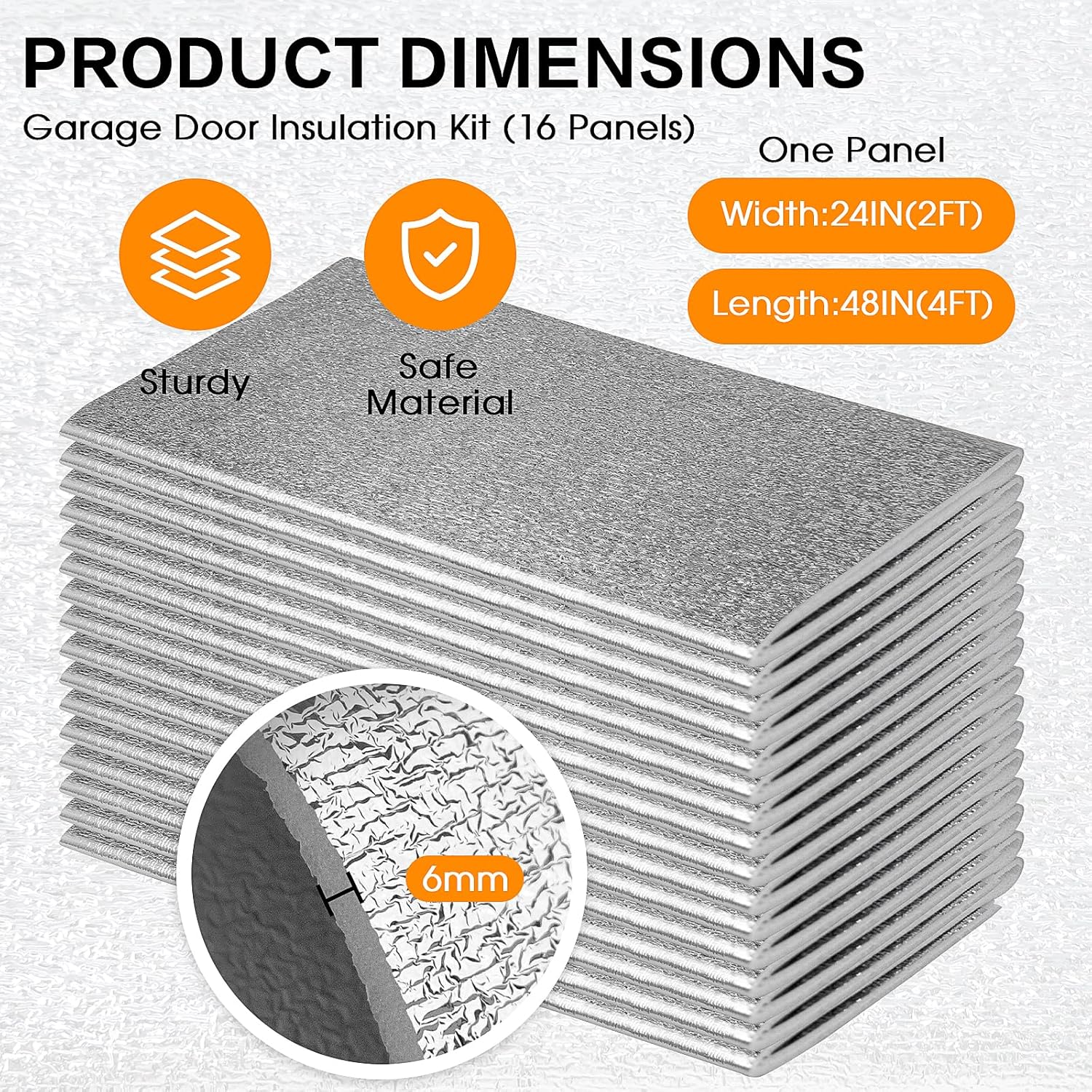 Garage Door Insulation Kit R8 16 Panels for 16x7/16x8ft Double Door