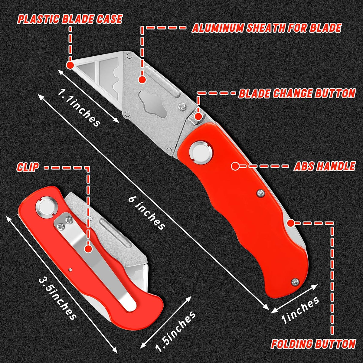 Box Cutter Tools 4 Pack Utility Knife With 10 Mat Cutter Blades