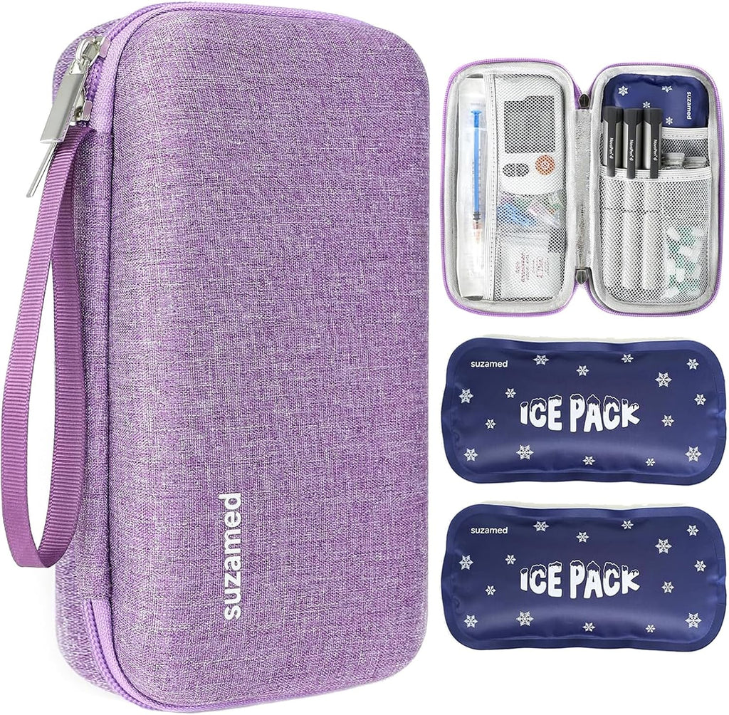 Insulin Cooler Travel Case, 2x150g Ice Pack TSA Approved, Purple