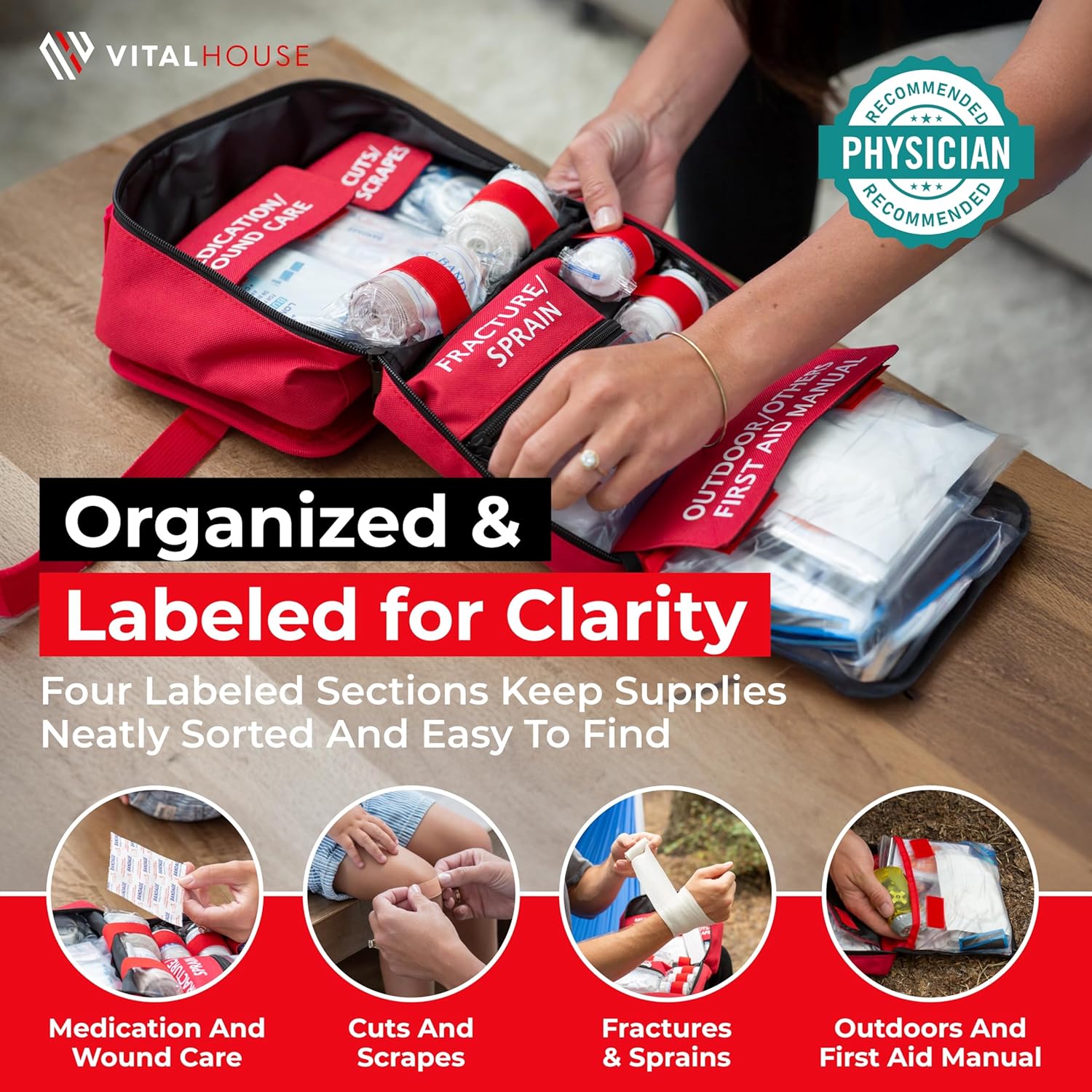 First Aid Kit 346 Piece with Tourniquet | Vital House Physician-Designed Emergency & Trauma Supplies for Home, Car